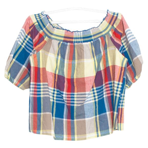 NWOT Lane Bryant Womens Top Off Shoulder Linen Blend Plaid Summer Size 18/20 DW - Picture 4 of 4